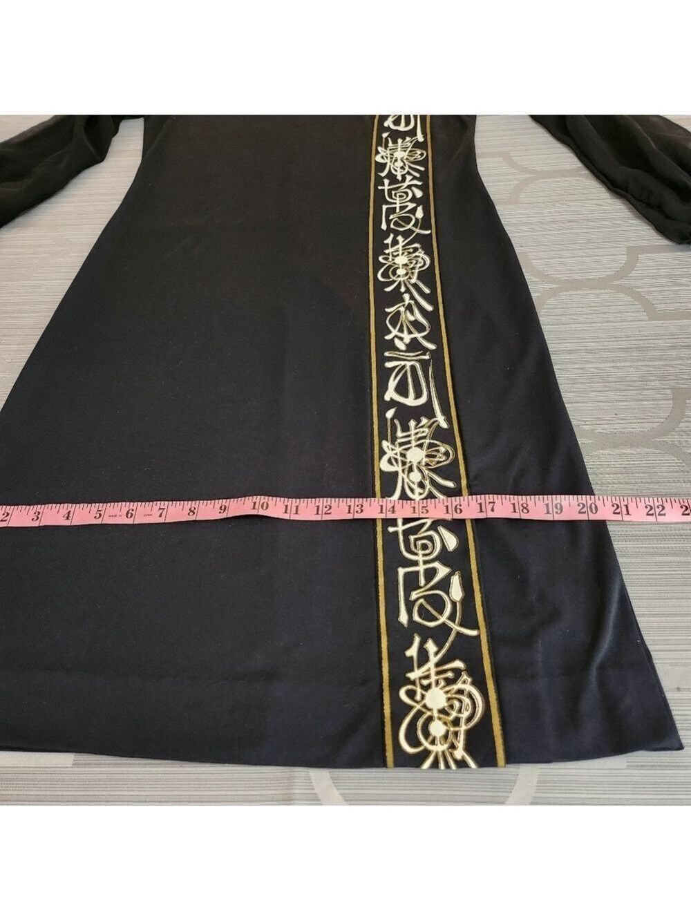 Vintage Alfred Shaheen Black And Gold Qipao Dress Hand Painted 1970's - Picture 12 of 13